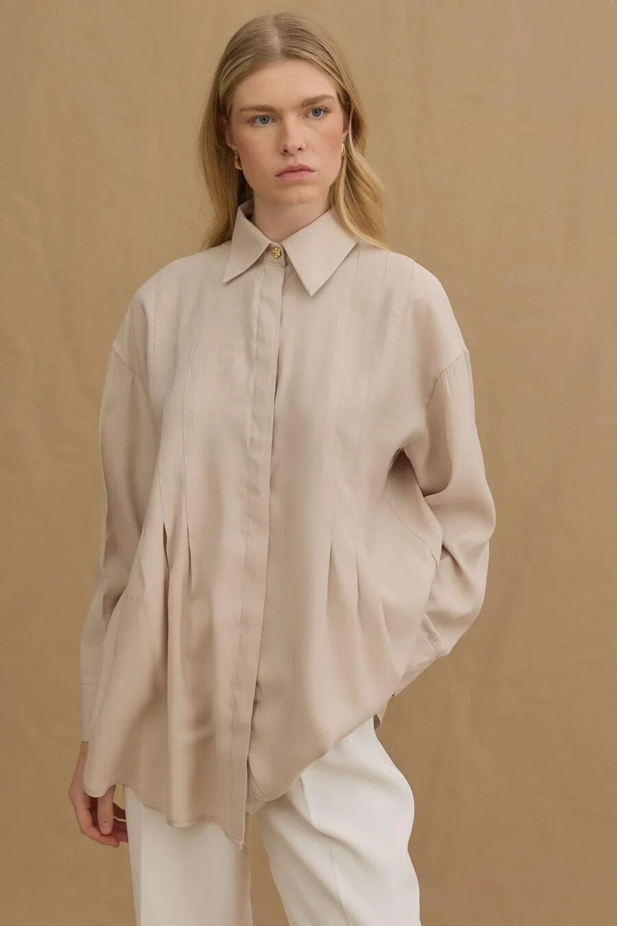 Pleated tencel shirt stone