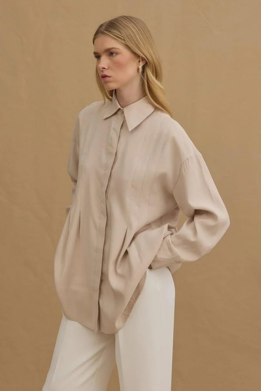 Pleated tencel shirt stone