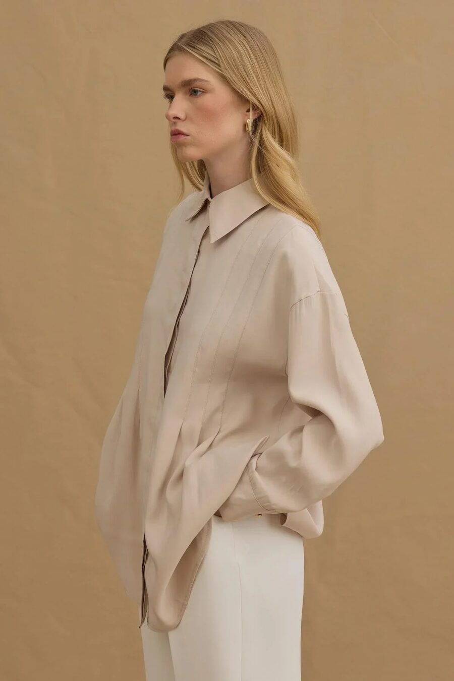 Pleated tencel shirt stone