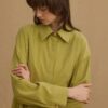 Pleated tencel shirt green
