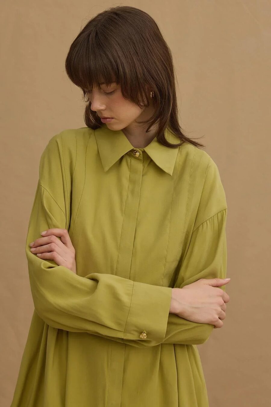 Pleated tencel shirt green