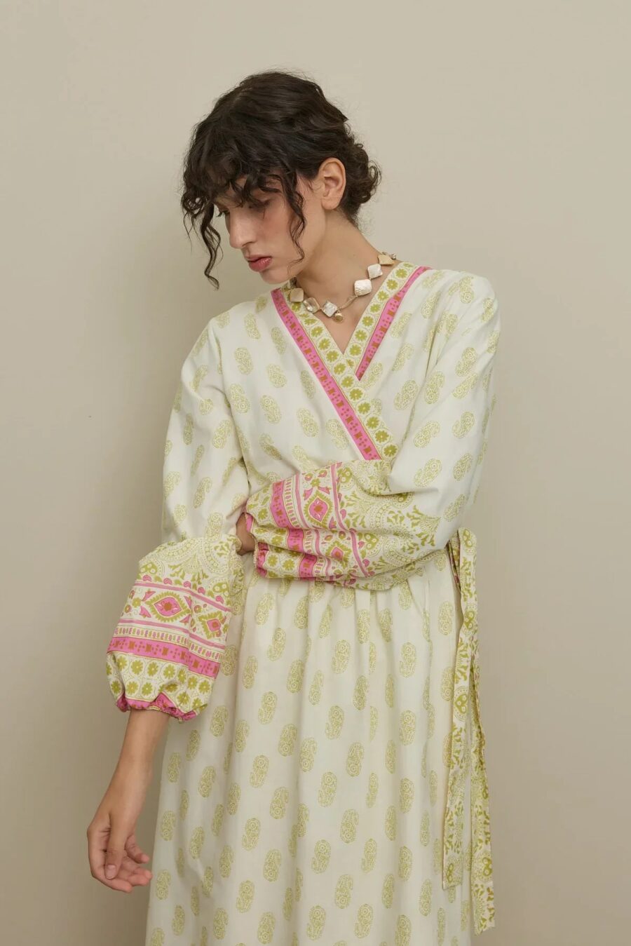 Paisley kimono dress green