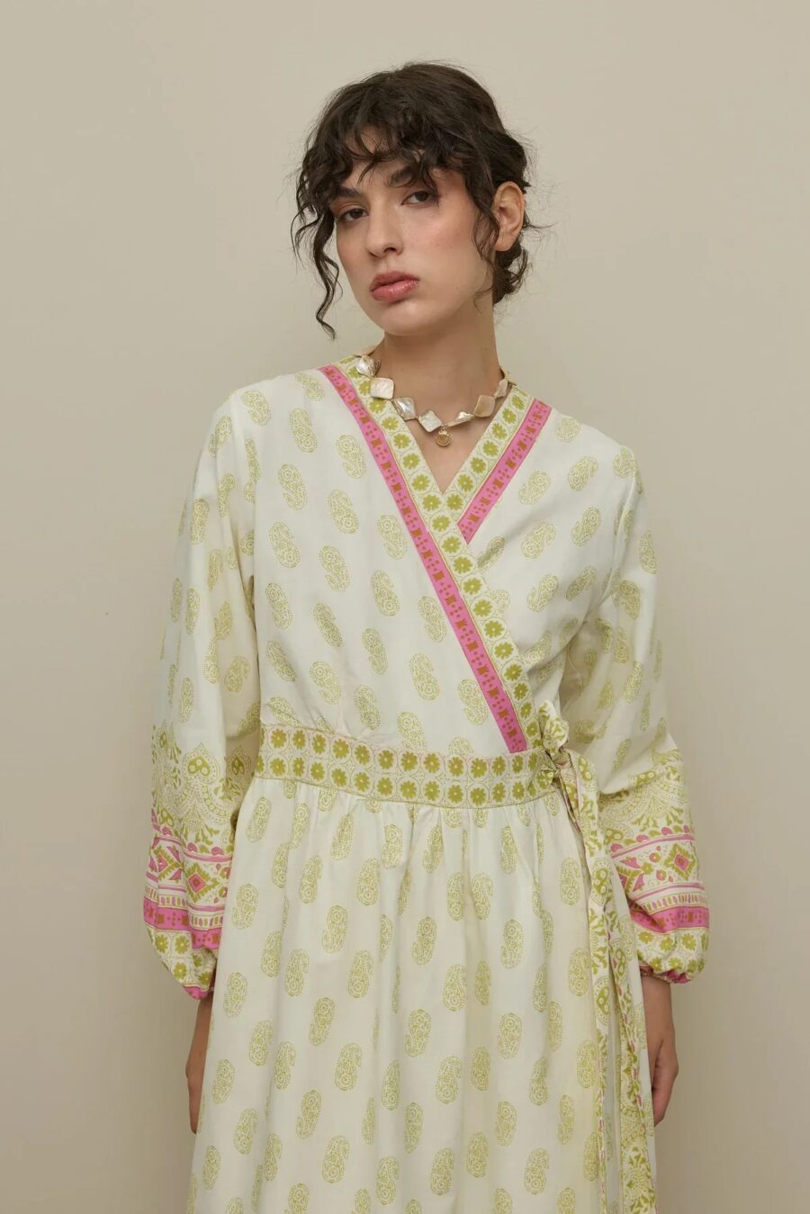 Paisley kimono dress green