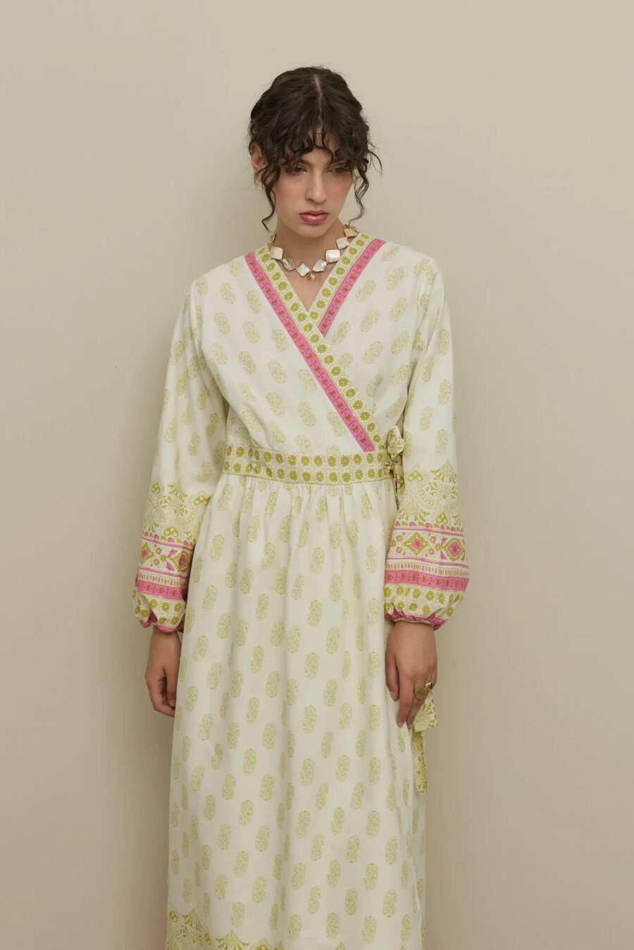 Paisley kimono dress green