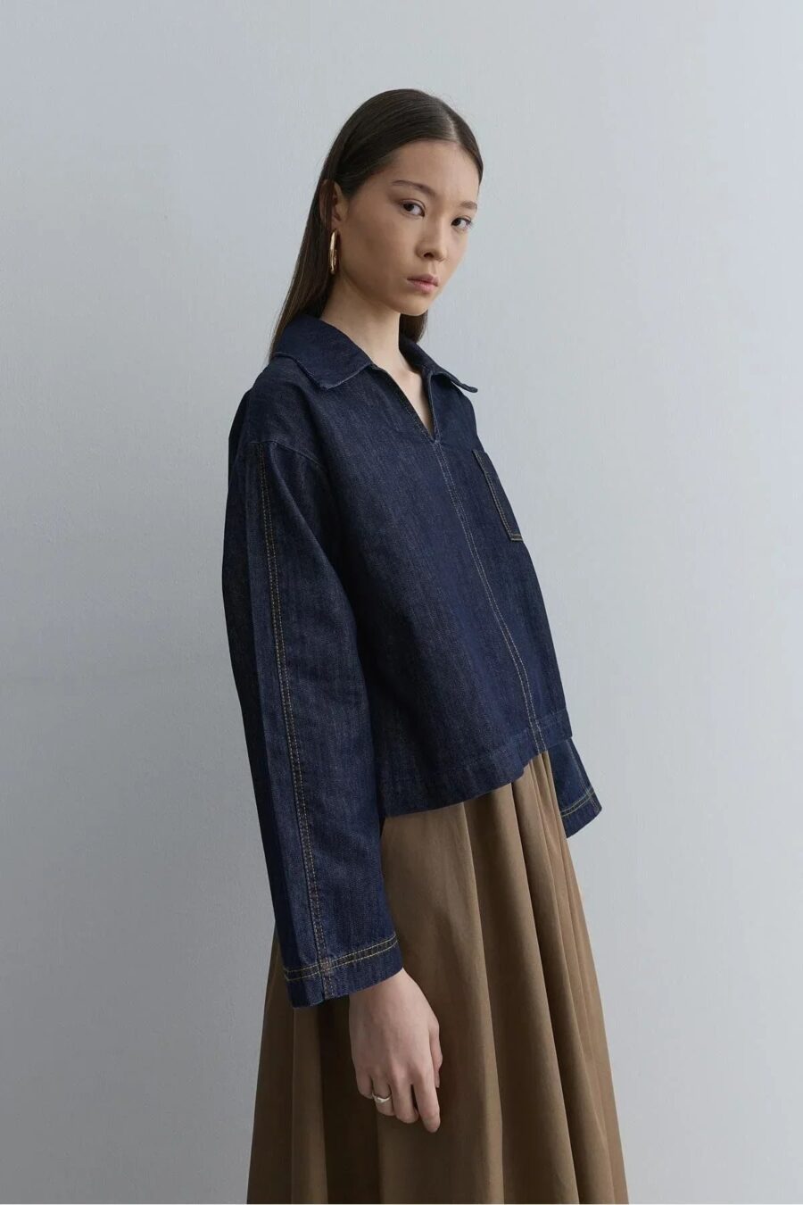 V-neck denim top navy blue