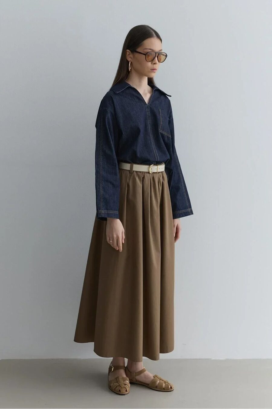 V-neck denim top navy blue