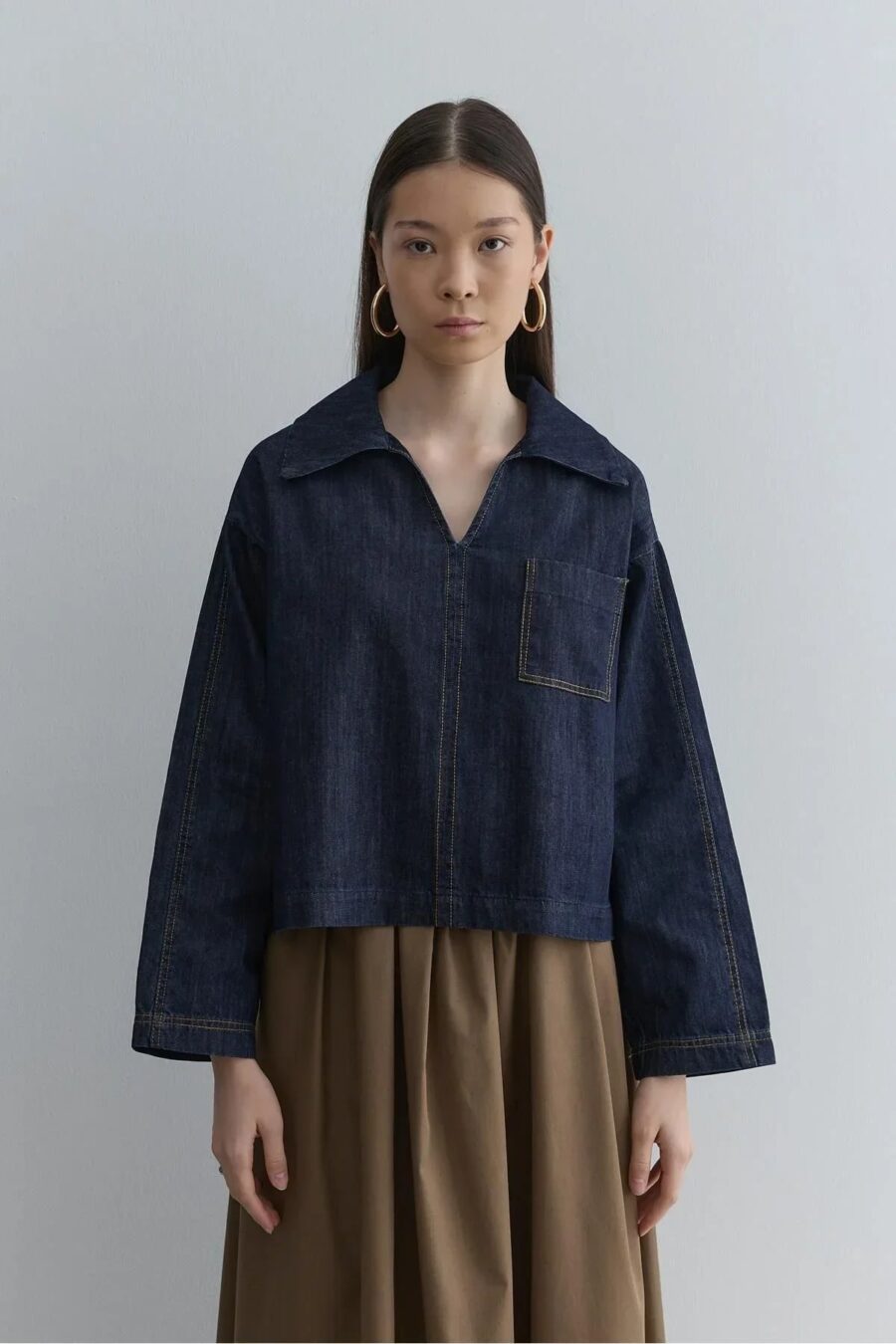 V-neck denim top navy blue