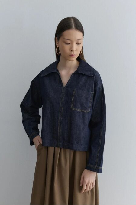 V-neck denim top navy blue