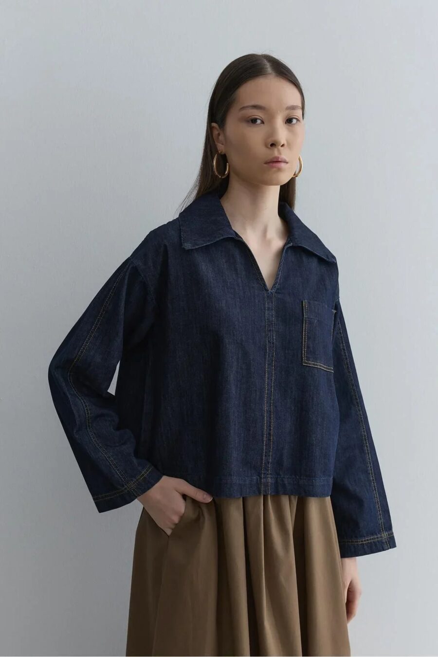 V-neck denim top navy blue