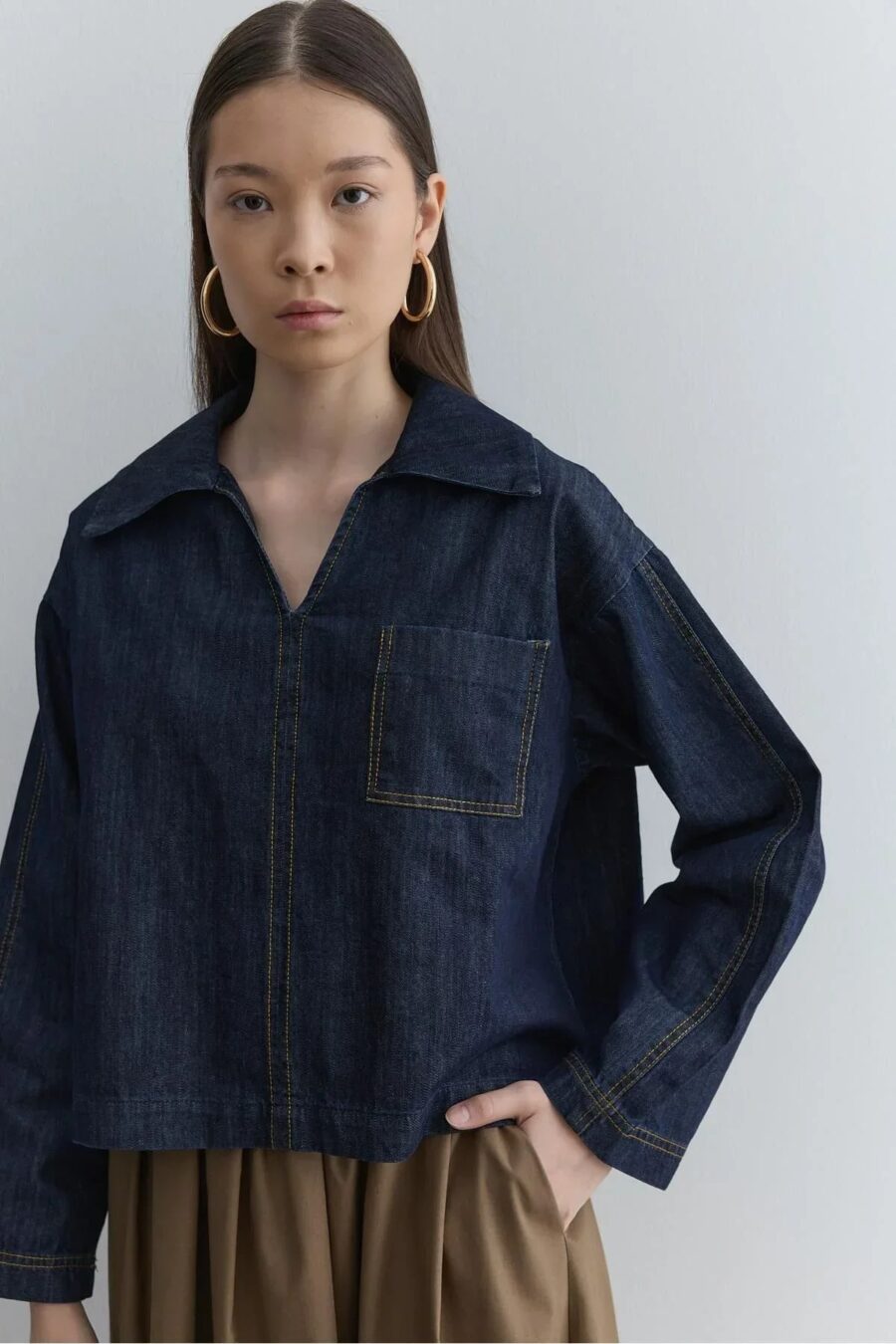 V-neck denim top navy blue