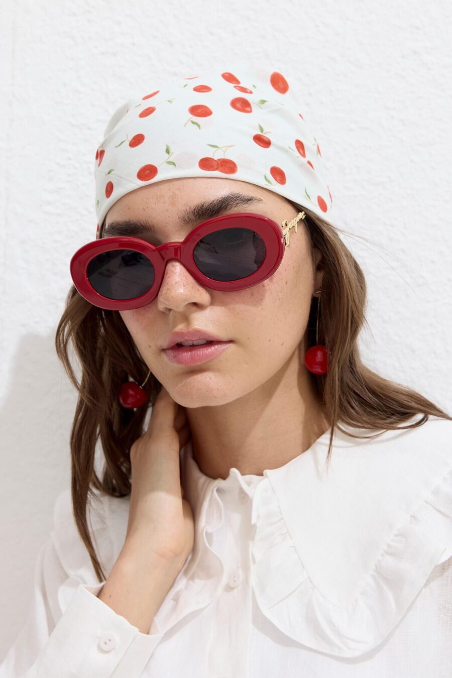 Patterned cotton scarf cherry