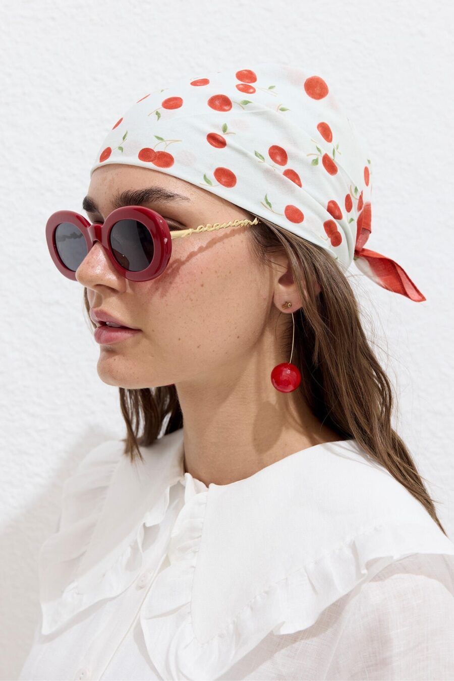 Patterned cotton scarf cherry