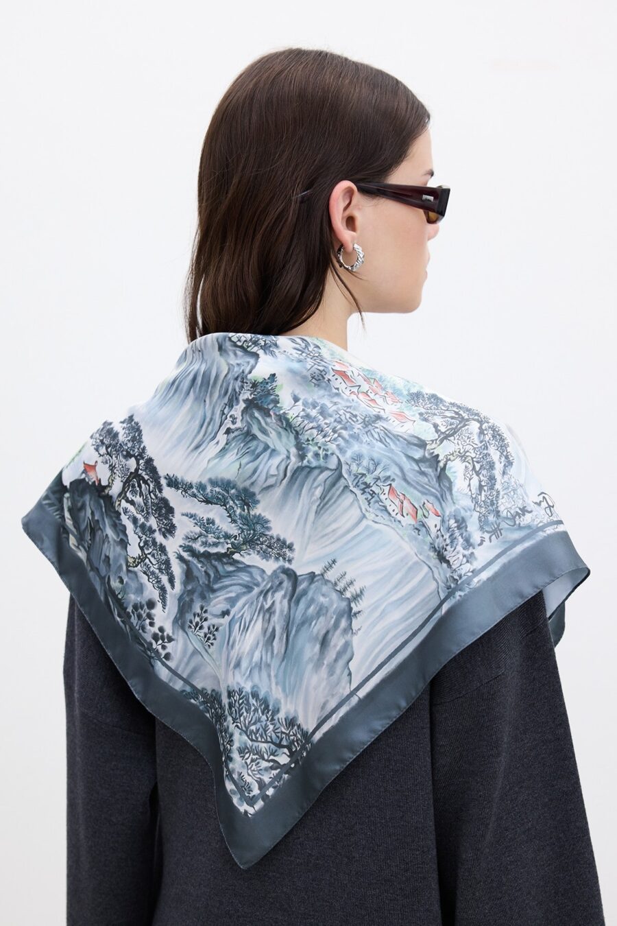 Patterned satin neck scarf valley anthracite