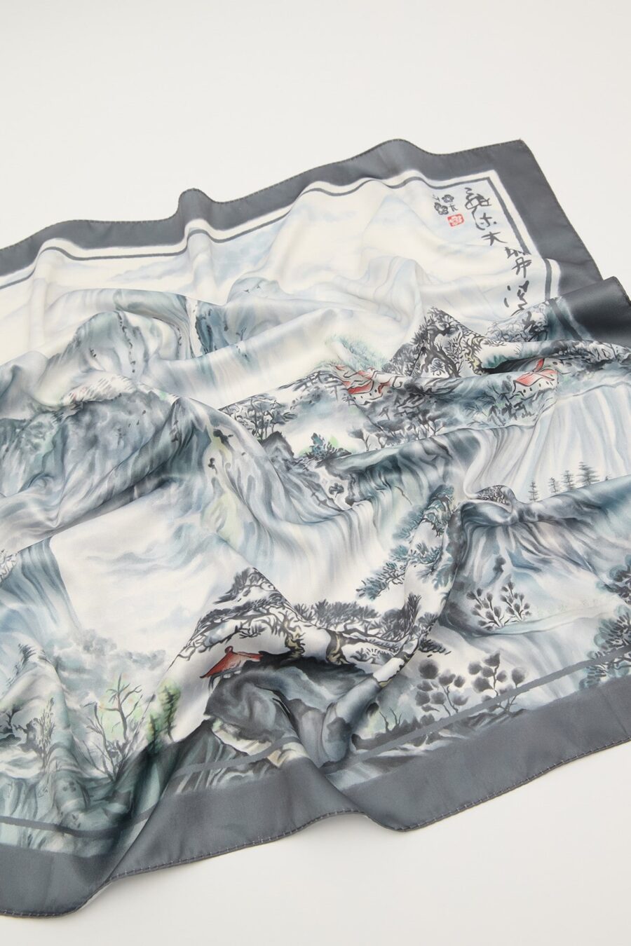 Patterned satin neck scarf valley anthracite