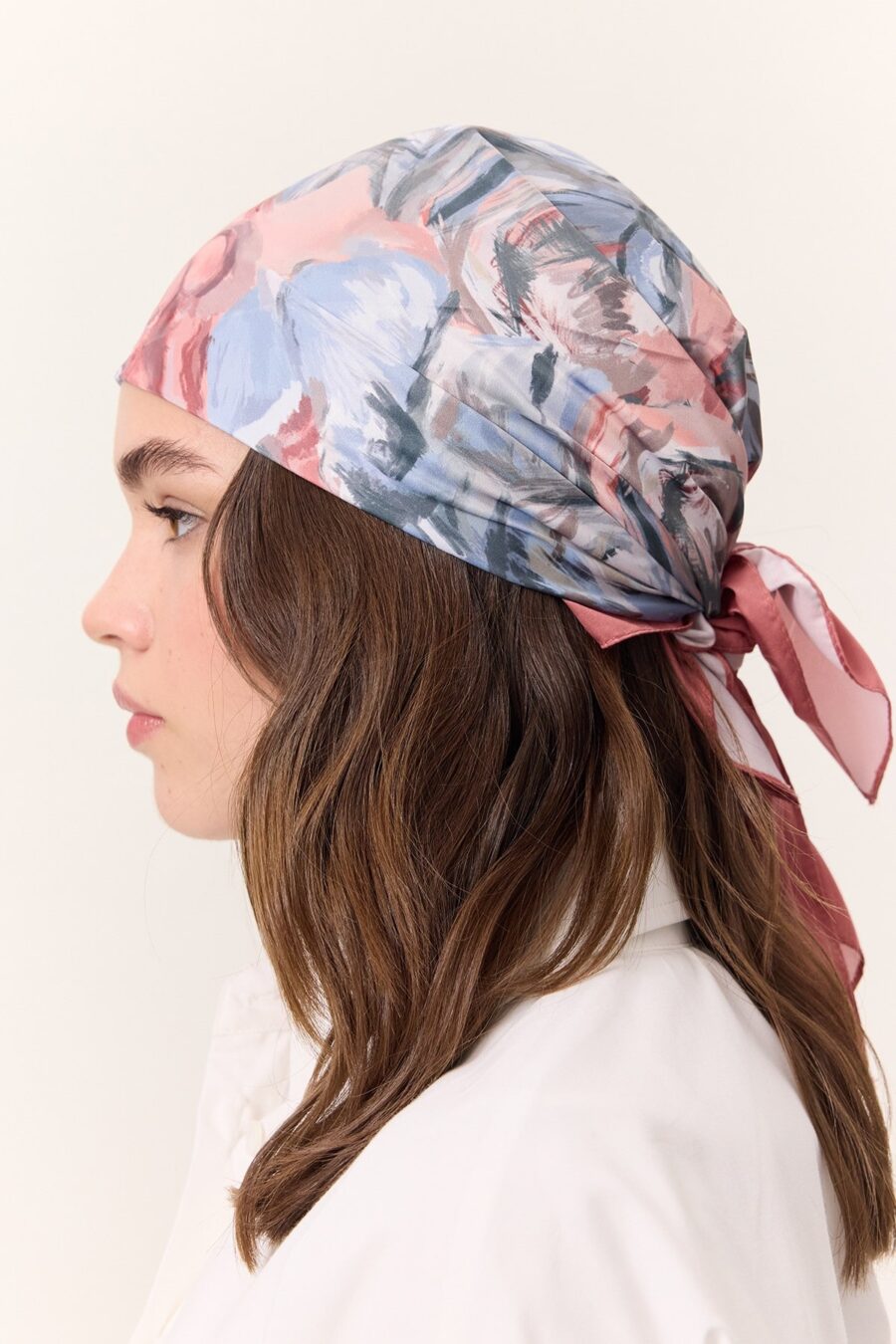 Patterned satin scarf sofia salmon