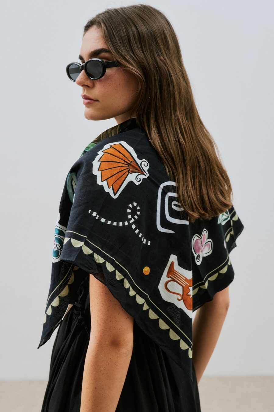 Patterned cotton scarf liberty black