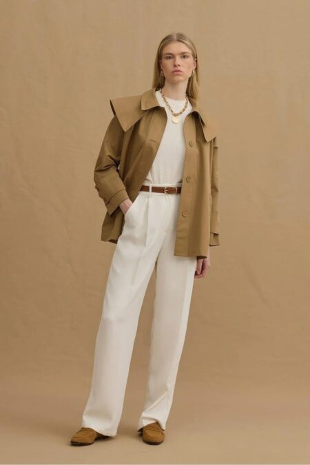 Camel detachable-collar trench coat