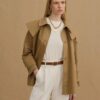 Camel detachable-collar trench coat