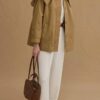 Camel detachable-collar trench coat