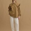 Camel detachable-collar trench coat
