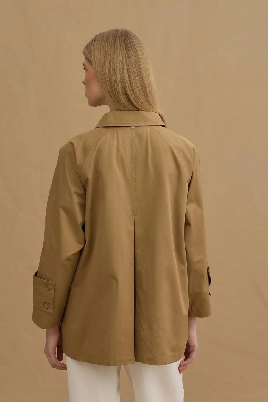 Camel detachable-collar trench coat