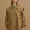 Camel detachable-collar trench coat