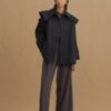 Navy detachable-collar trench coat