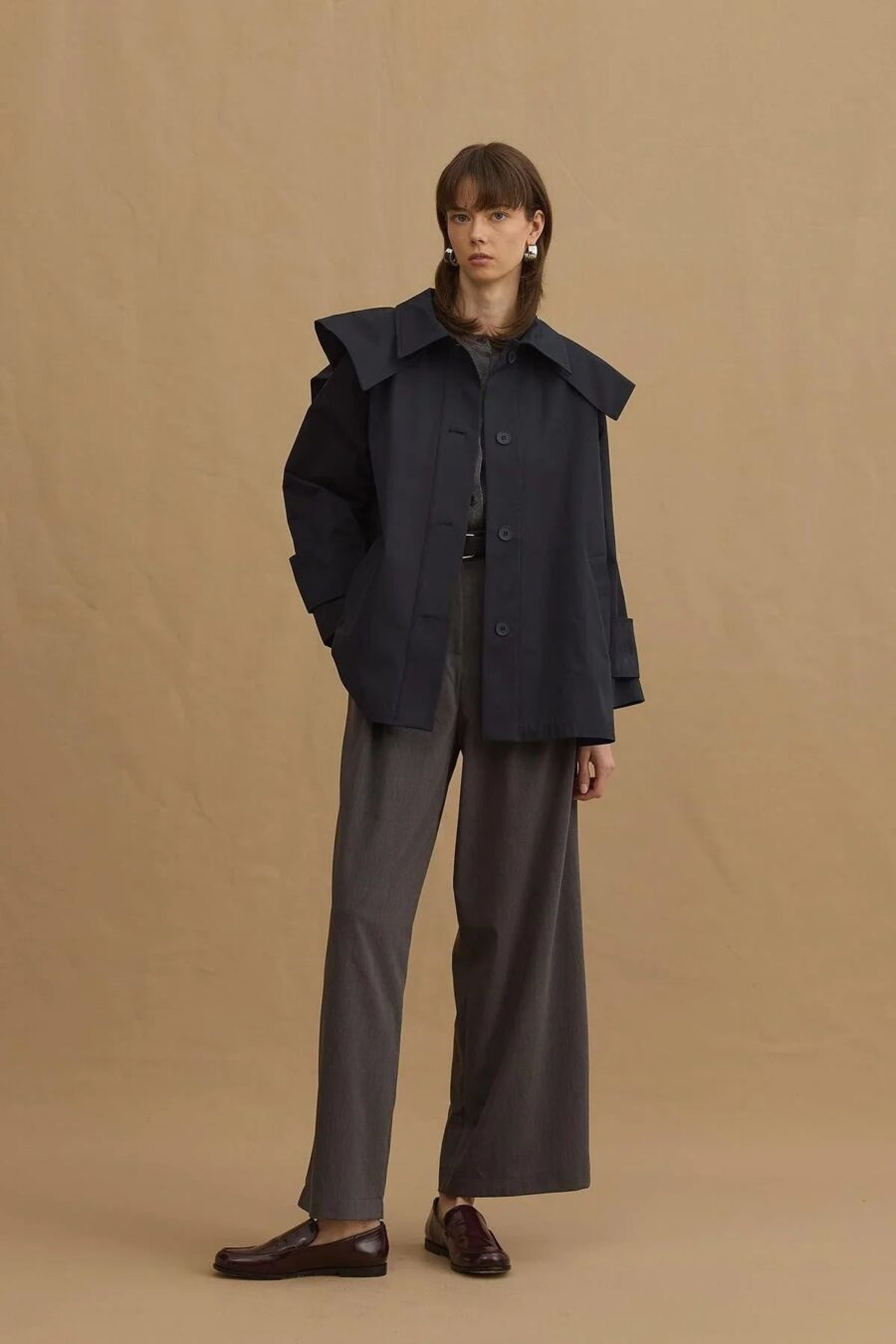 Navy detachable-collar trench coat