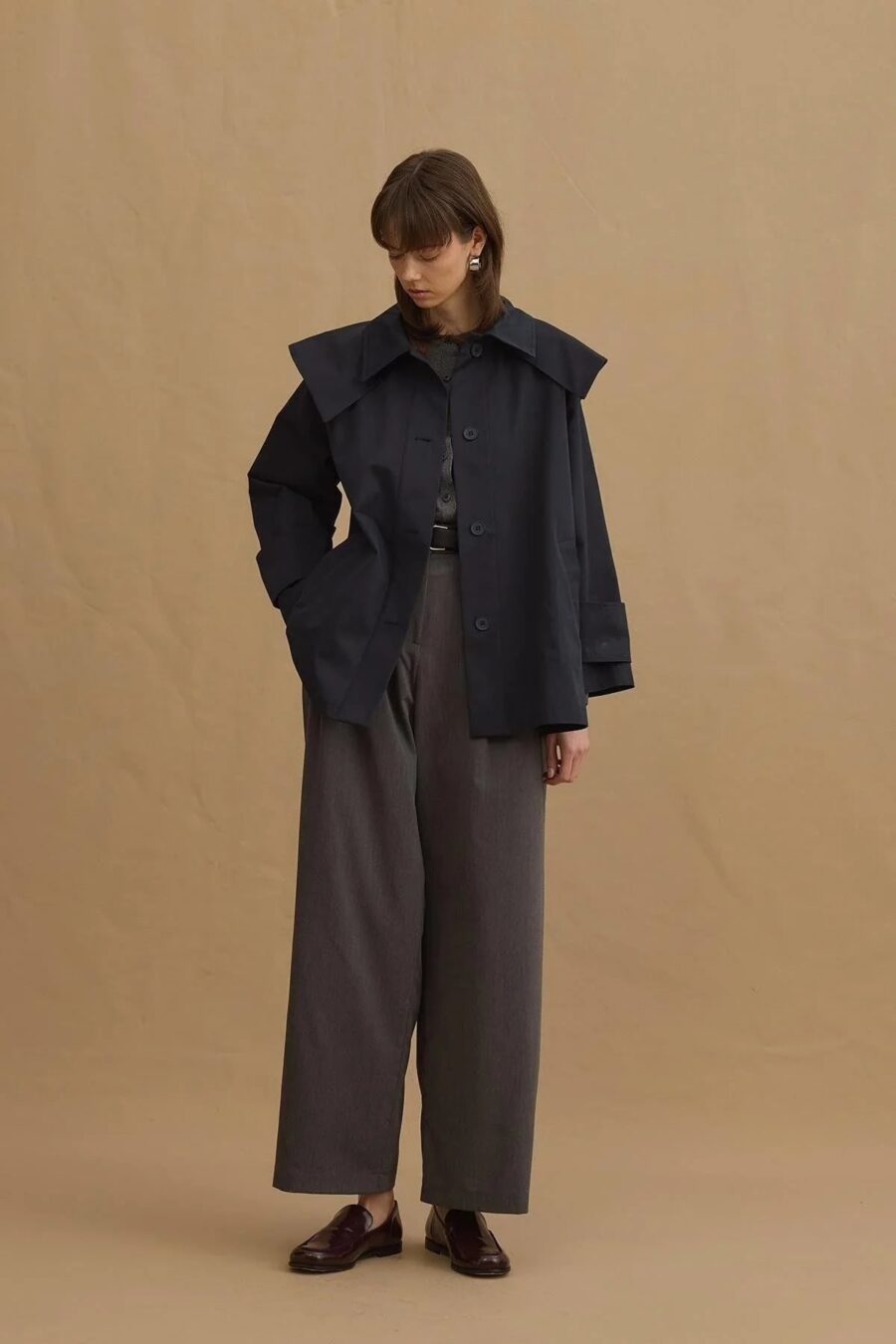 Navy detachable-collar trench coat