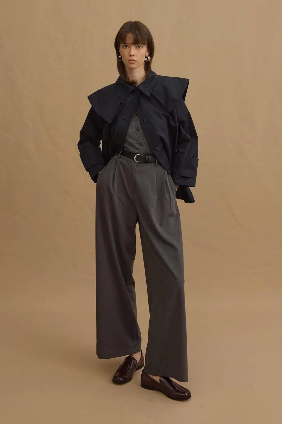 Navy detachable-collar trench coat