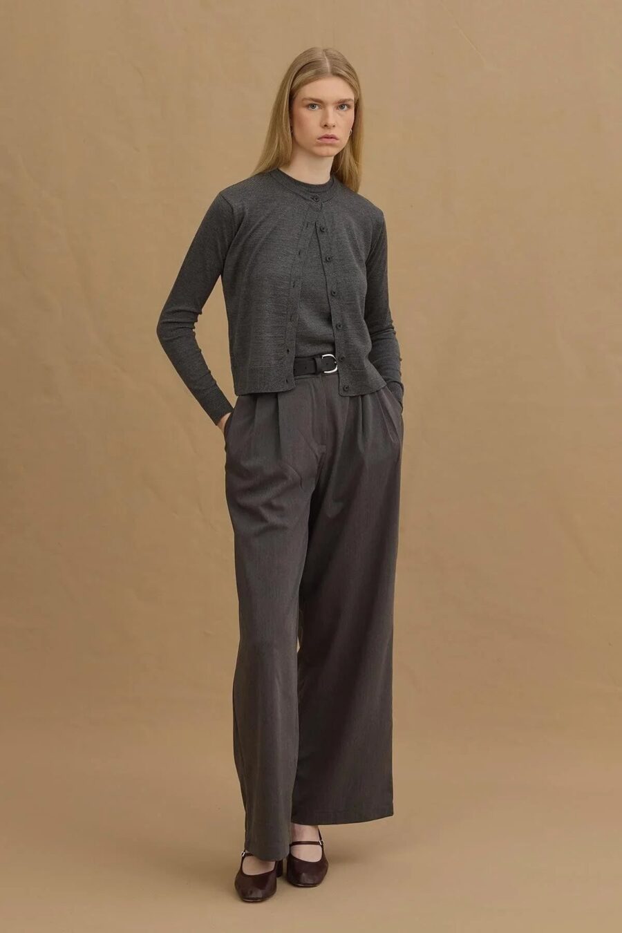 Anthracite double-pleated trousers