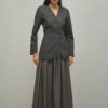 Anthracite pleated skirt suit