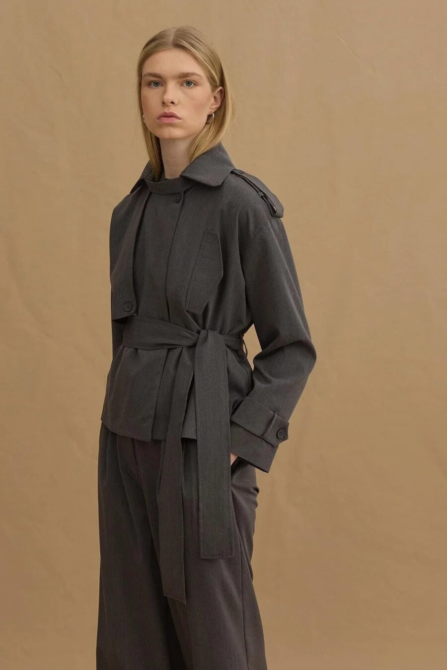 Anthracite double pleat trench suit