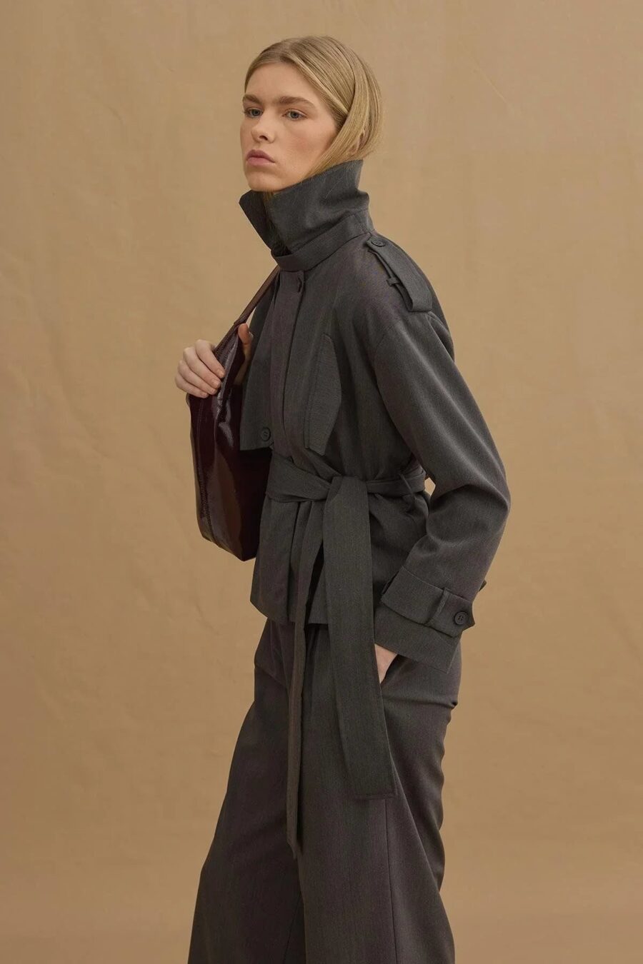 Anthracite double pleat trench suit
