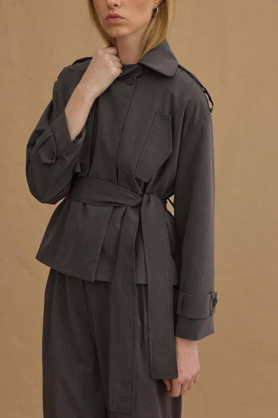 Anthracite double pleat trench suit