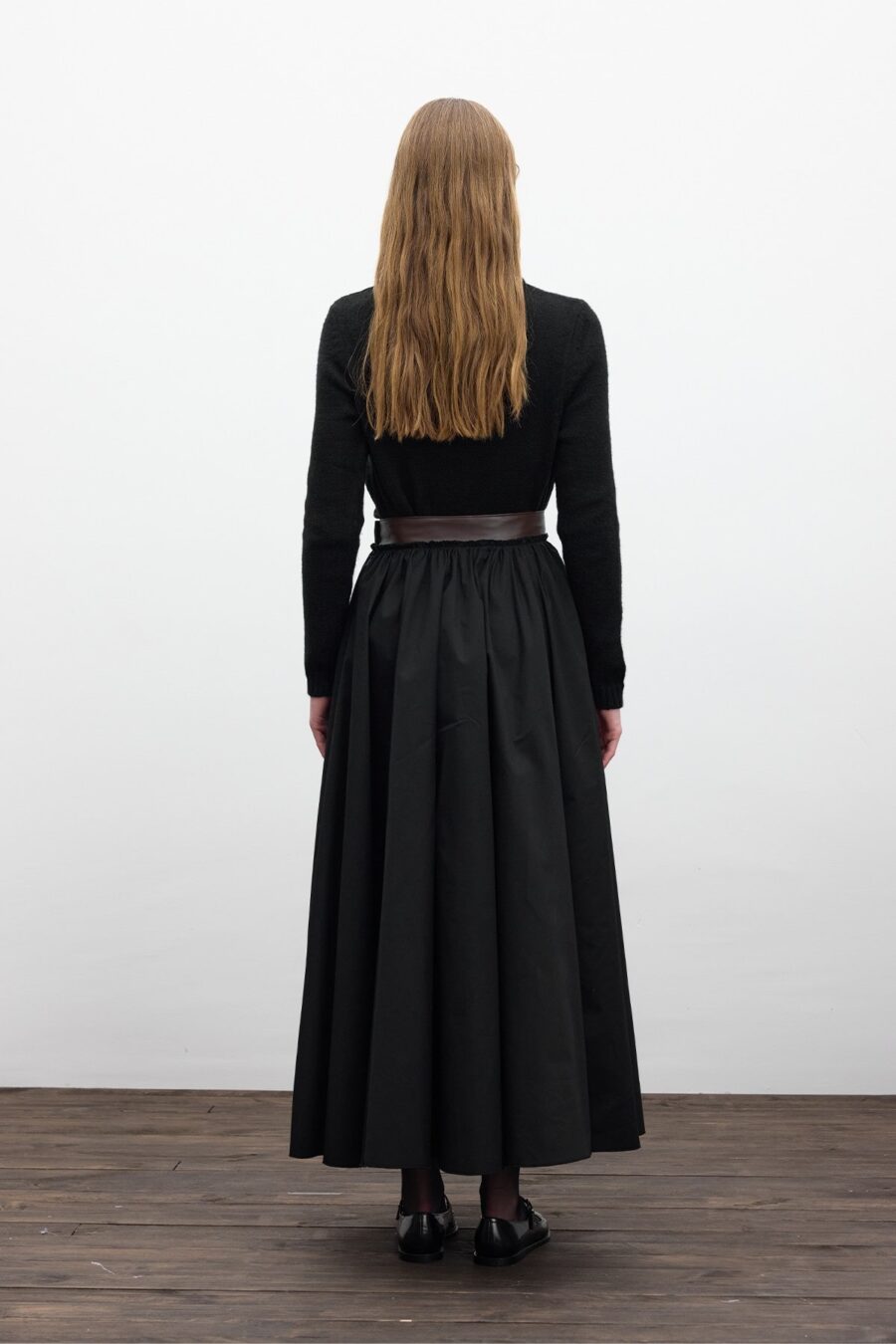 black-wide-leather-trim-skirt-KanStore-Lebanon Black wide leather-trim skirt