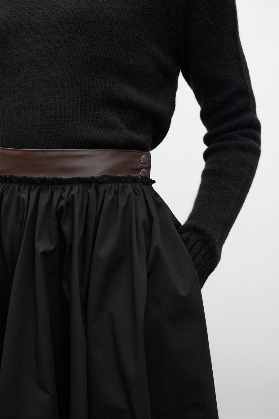 black-wide-leather-trim-skirt-KanStore-Lebanon Black wide leather-trim skirt