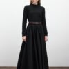 black-wide-leather-trim-skirt-KanStore-Lebanon Black wide leather-trim skirt