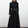 black-wide-leather-trim-skirt-KanStore-Lebanon Black wide leather-trim skirt