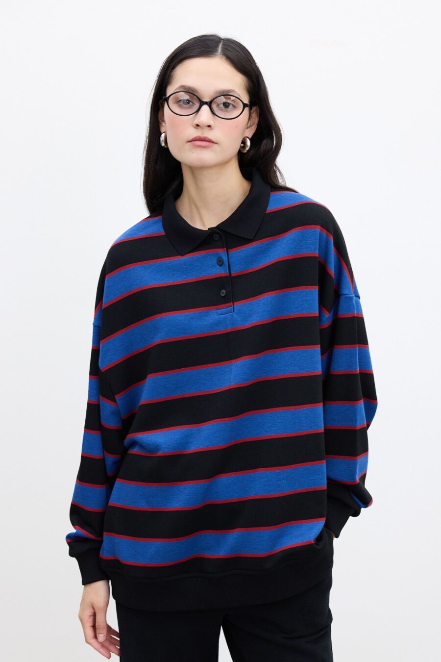 Blue oversized polo sweatshirt