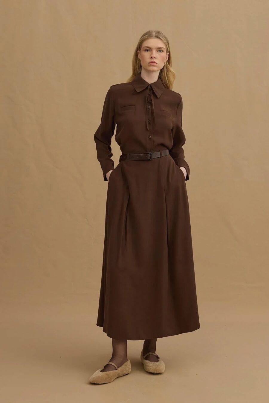 Brown tencel skirt suit