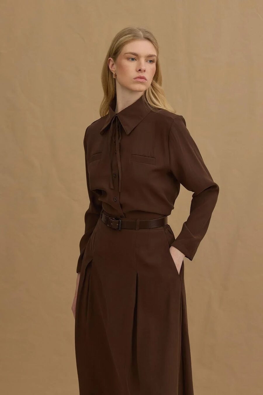 Brown tencel skirt suit