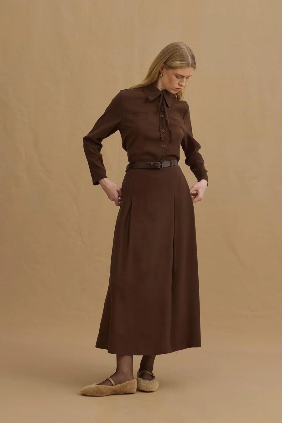 Brown tencel skirt suit
