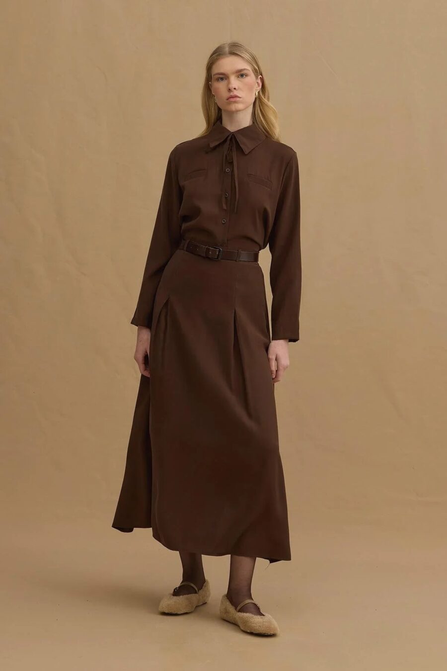 Brown tencel skirt suit