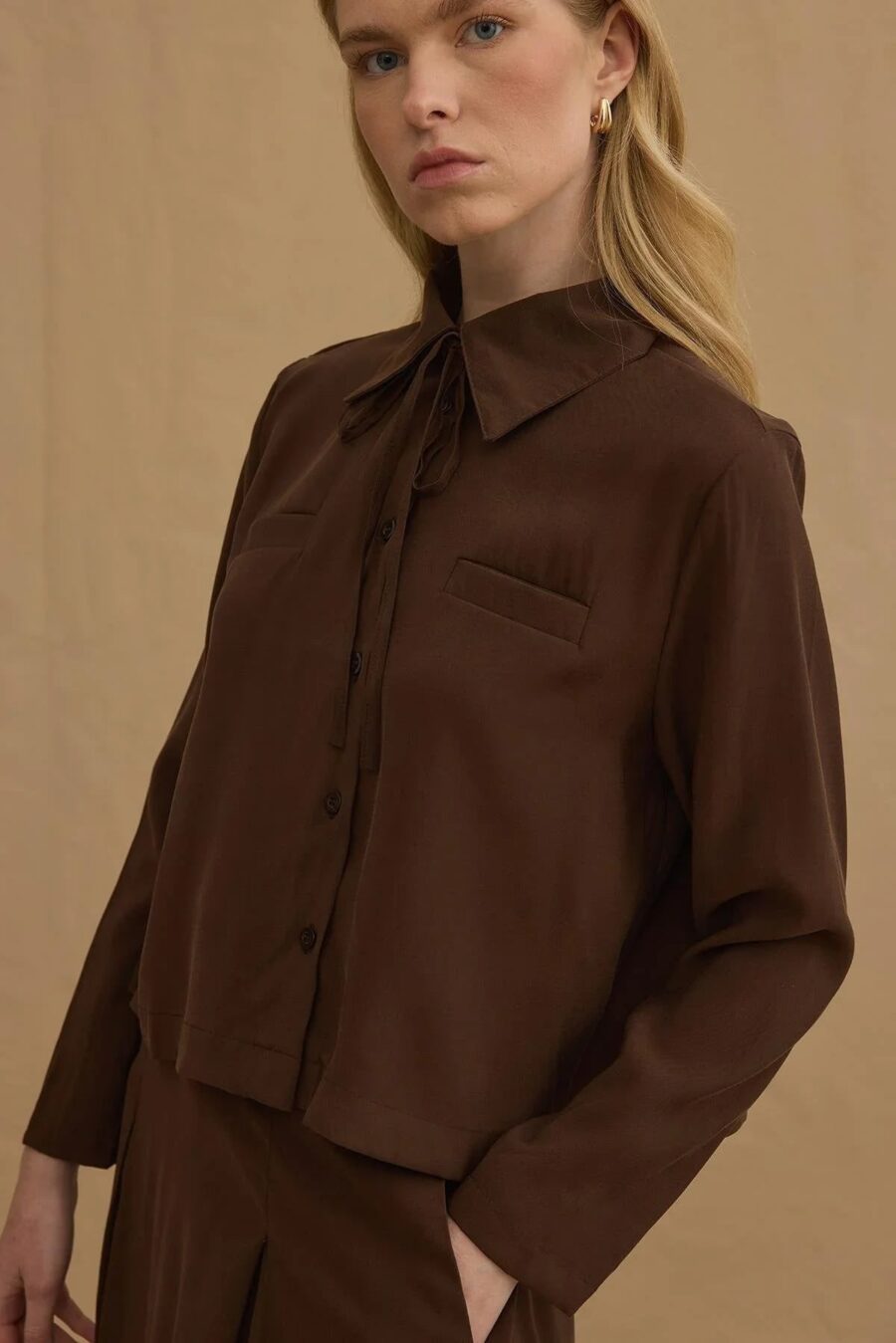 Brown tencel skirt suit
