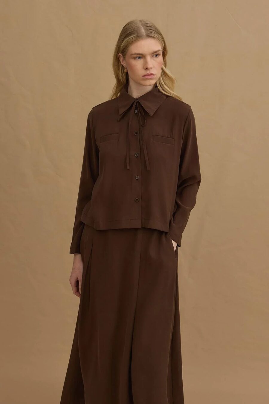 Brown tencel skirt suit