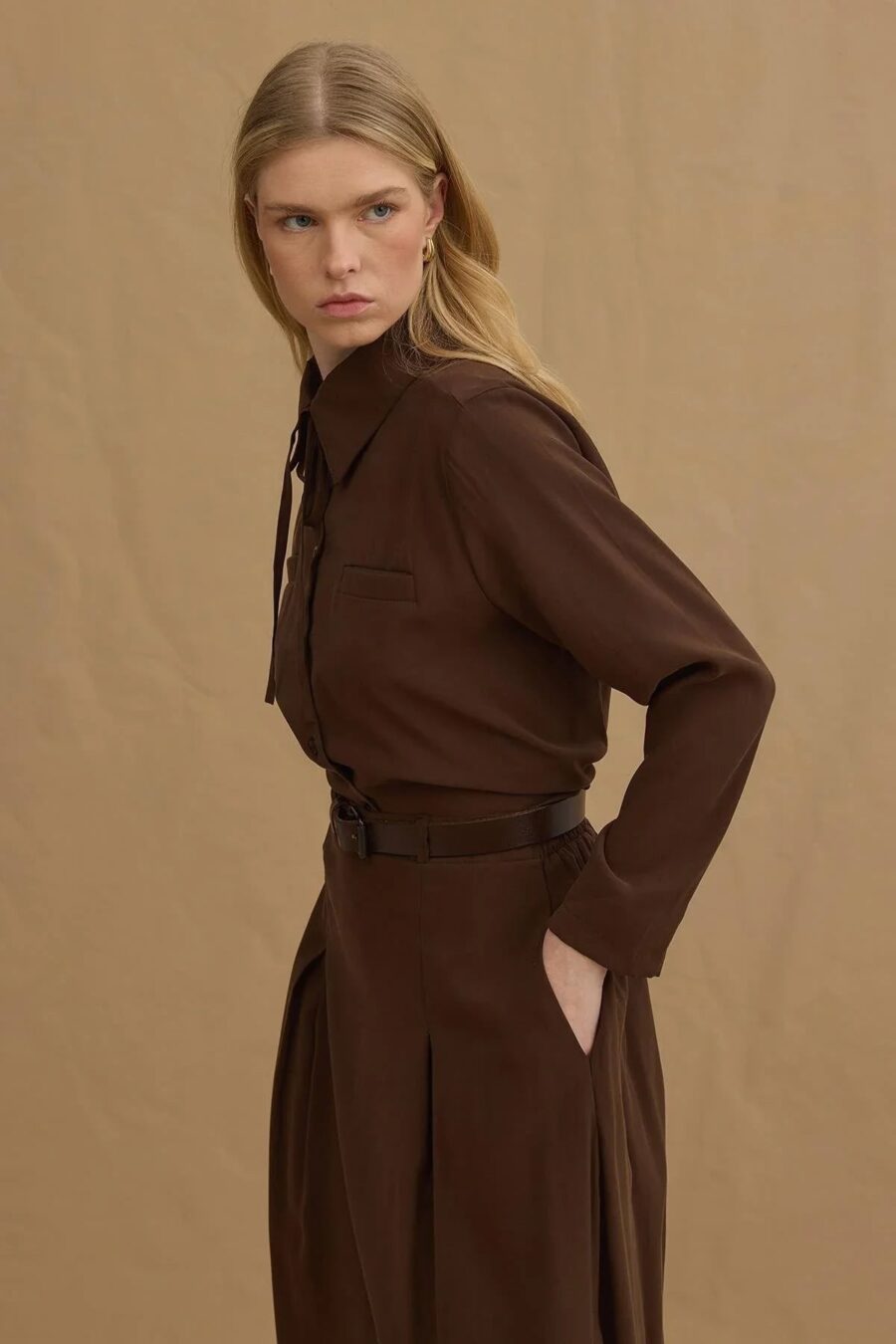 Brown tencel skirt suit