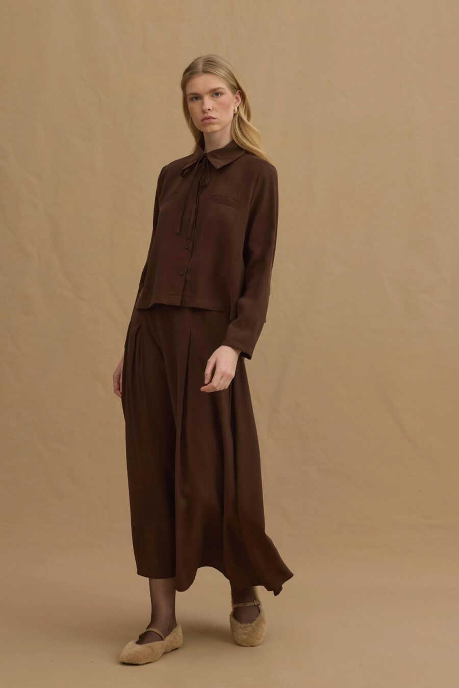 Brown tencel skirt suit