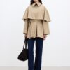 Camel trench coat with cape detail