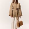 Embroidery detailed design trench coat camel